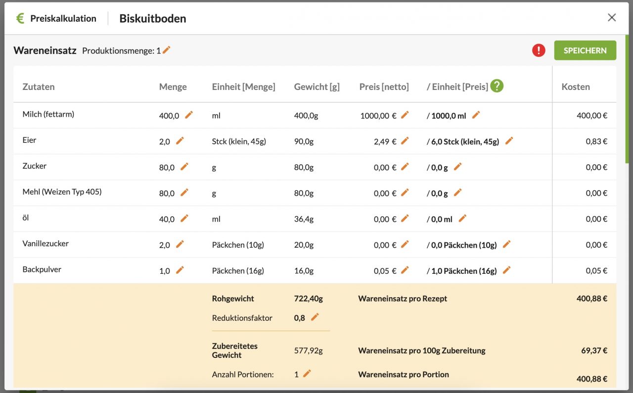 Rezeptrechner App Funktionen