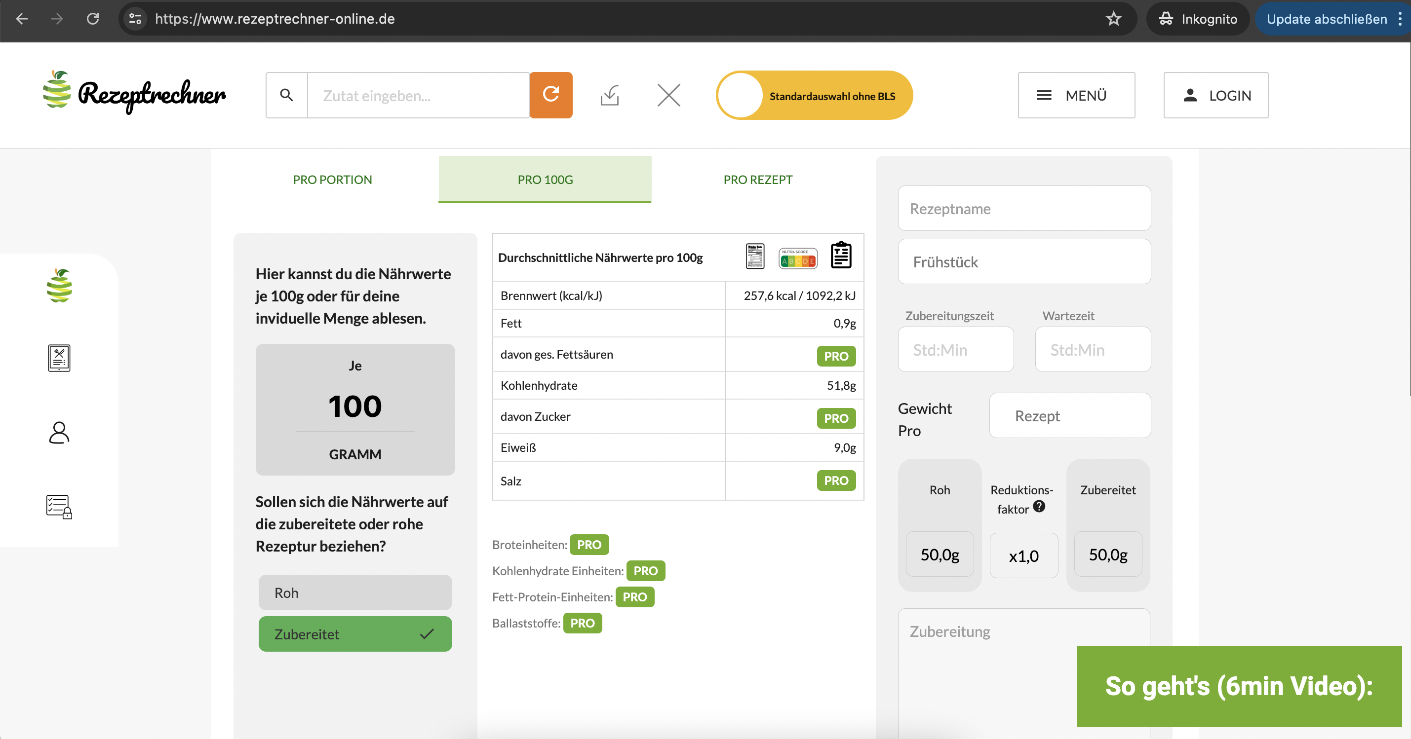 Kohlenhydrate Tabelle für Lebensmittel