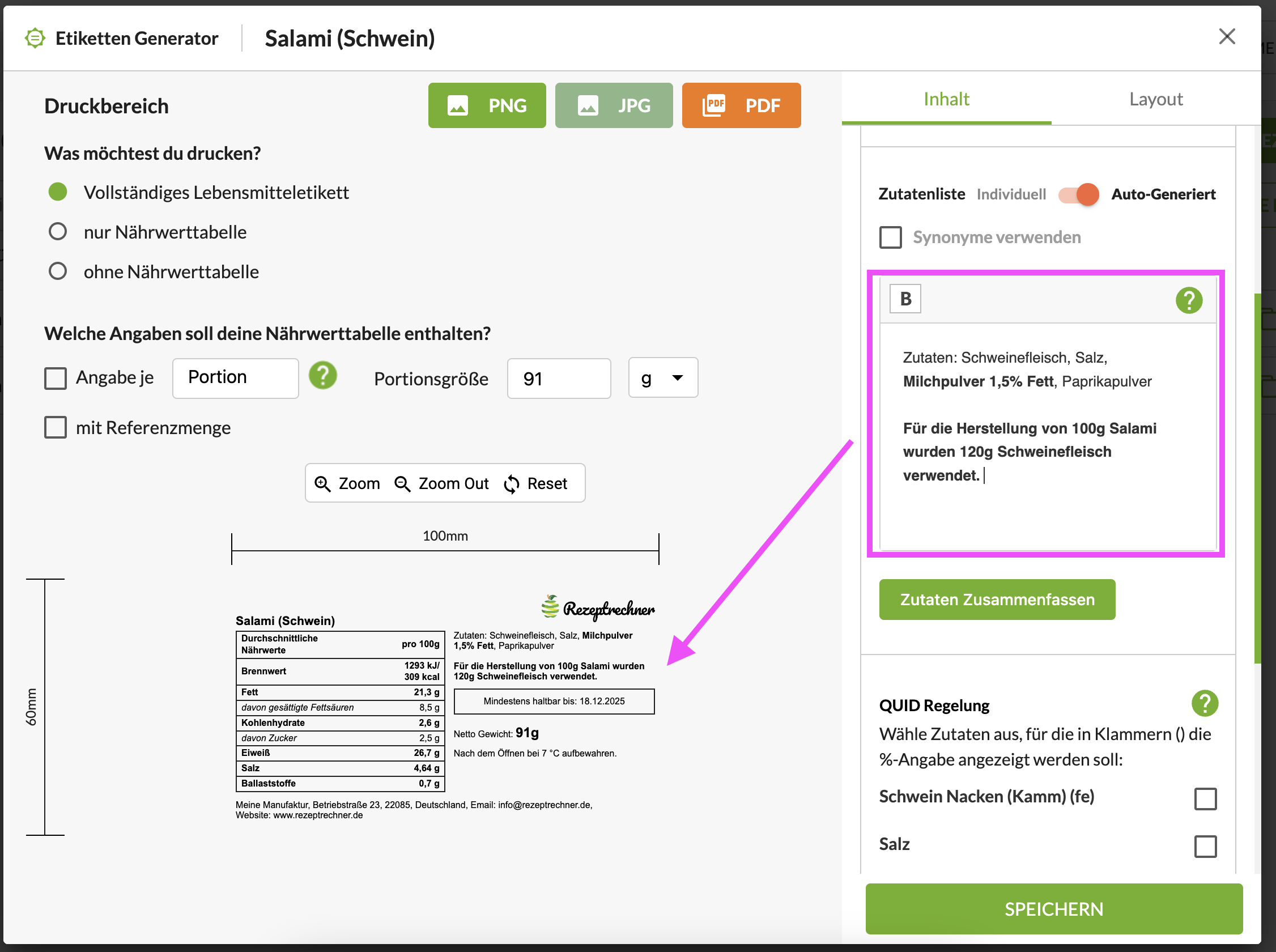 QUID Regel Zutaten größer 100%