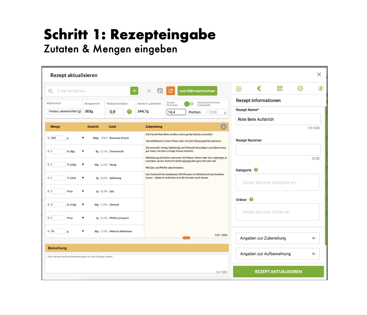 QUID Lebensmittel Berechnung