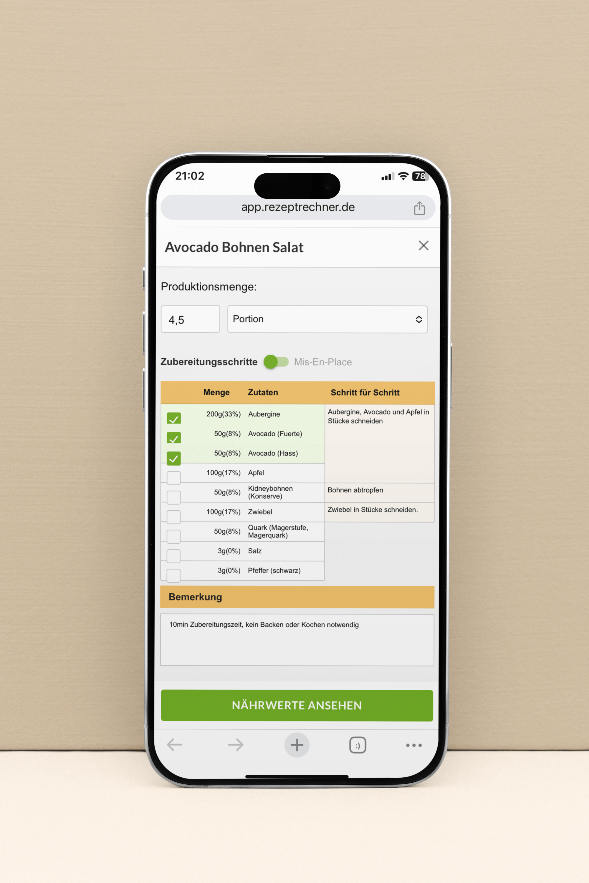 App zum Zutatenliste und Rezepte verwalten