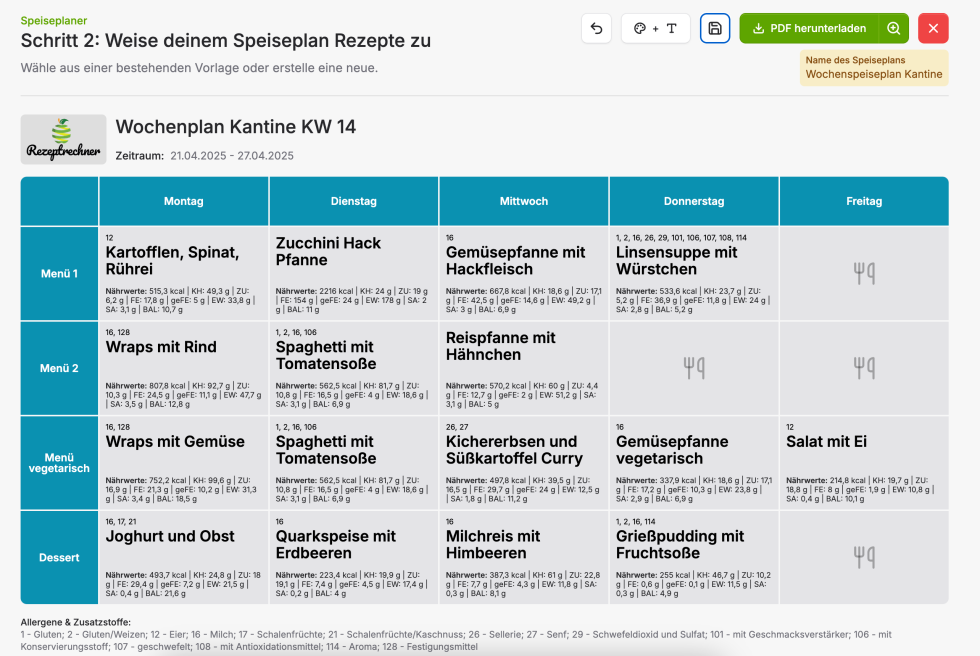 X Gastro Speiseplan