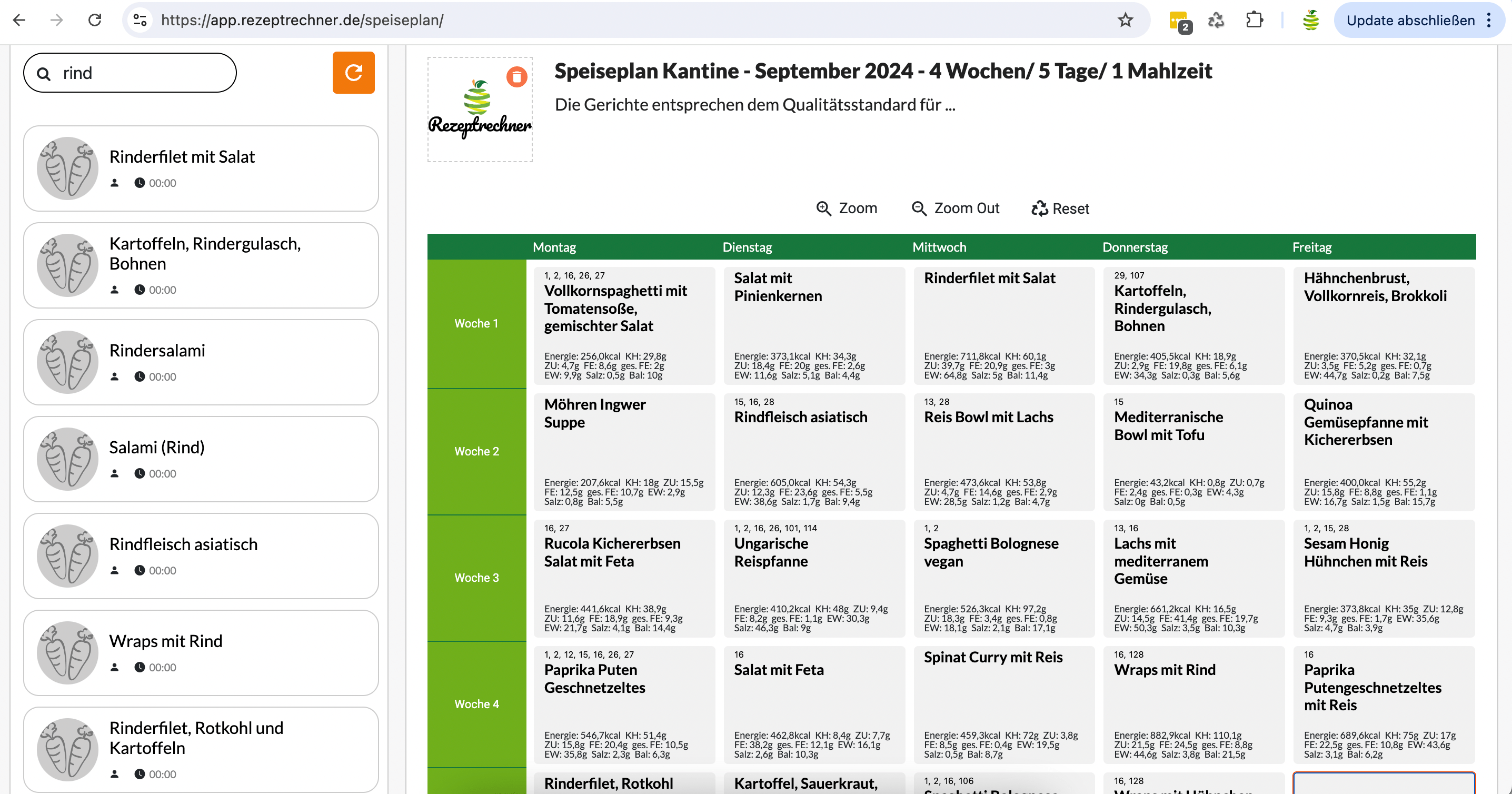 PDF Speiseplan für Kantinen erstellen