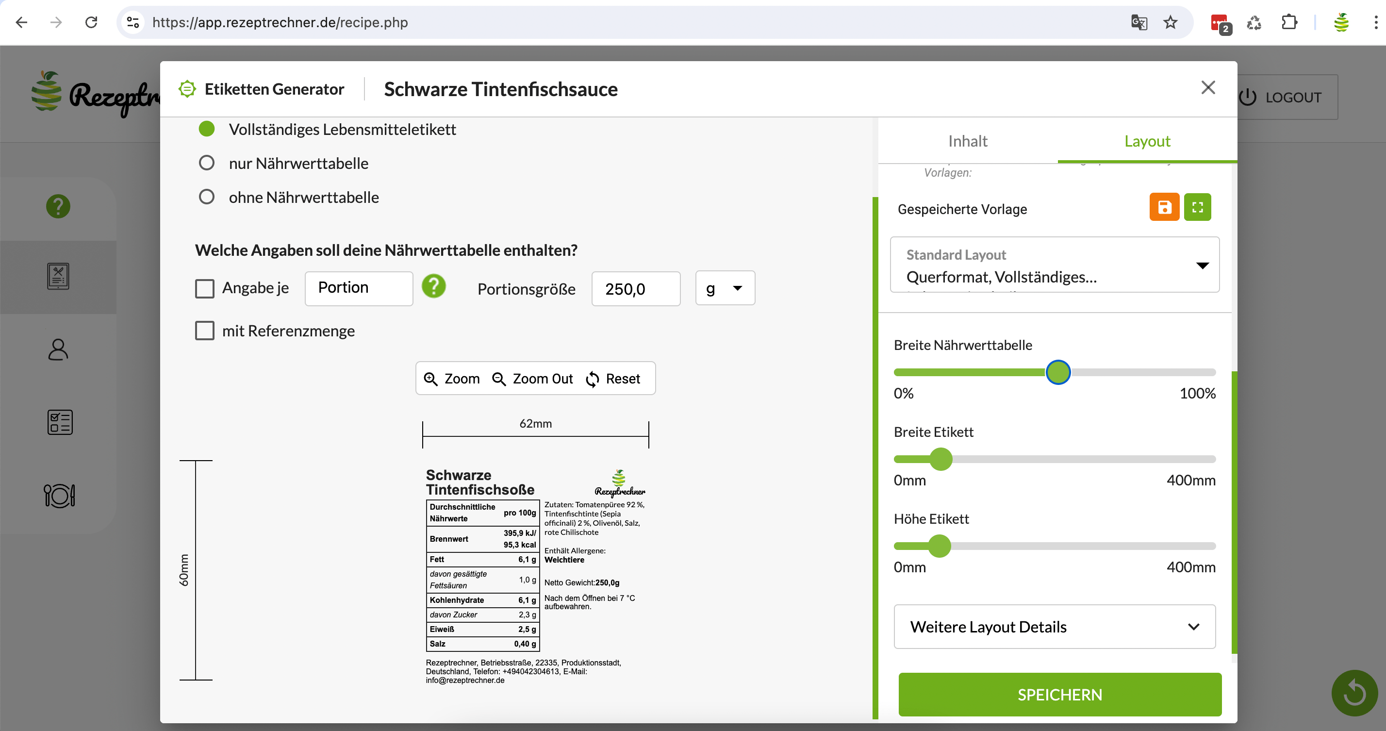 LMIV-konforme Lebensmitteletiketten in deutsch