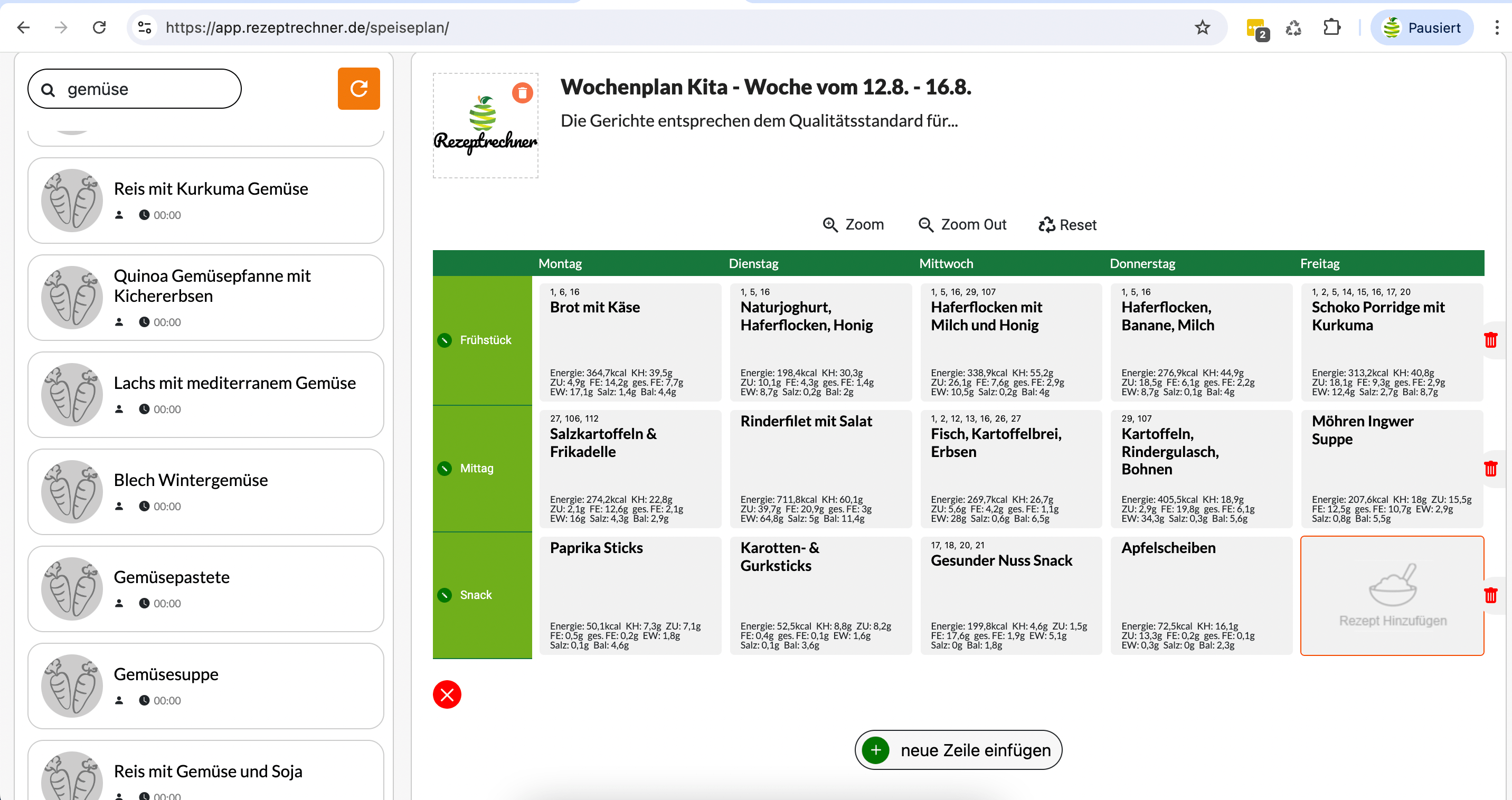 Kantine Speiseplan als PDF erstellen