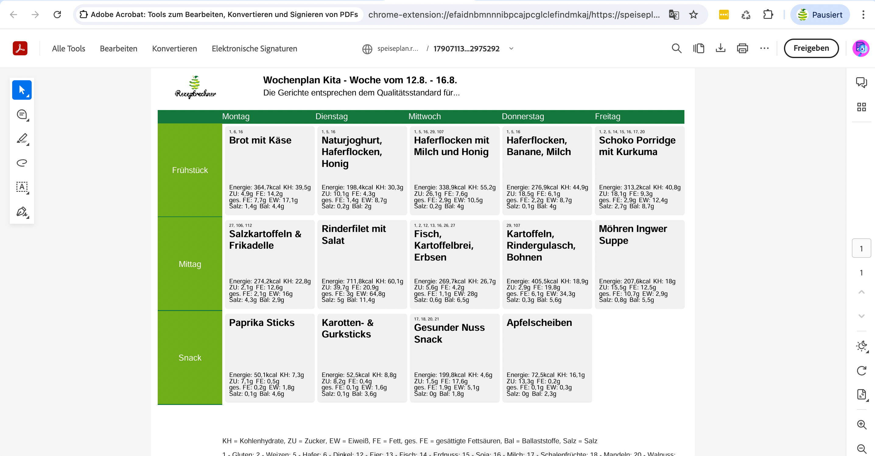 Wochenplan Kita zum ausdrucken