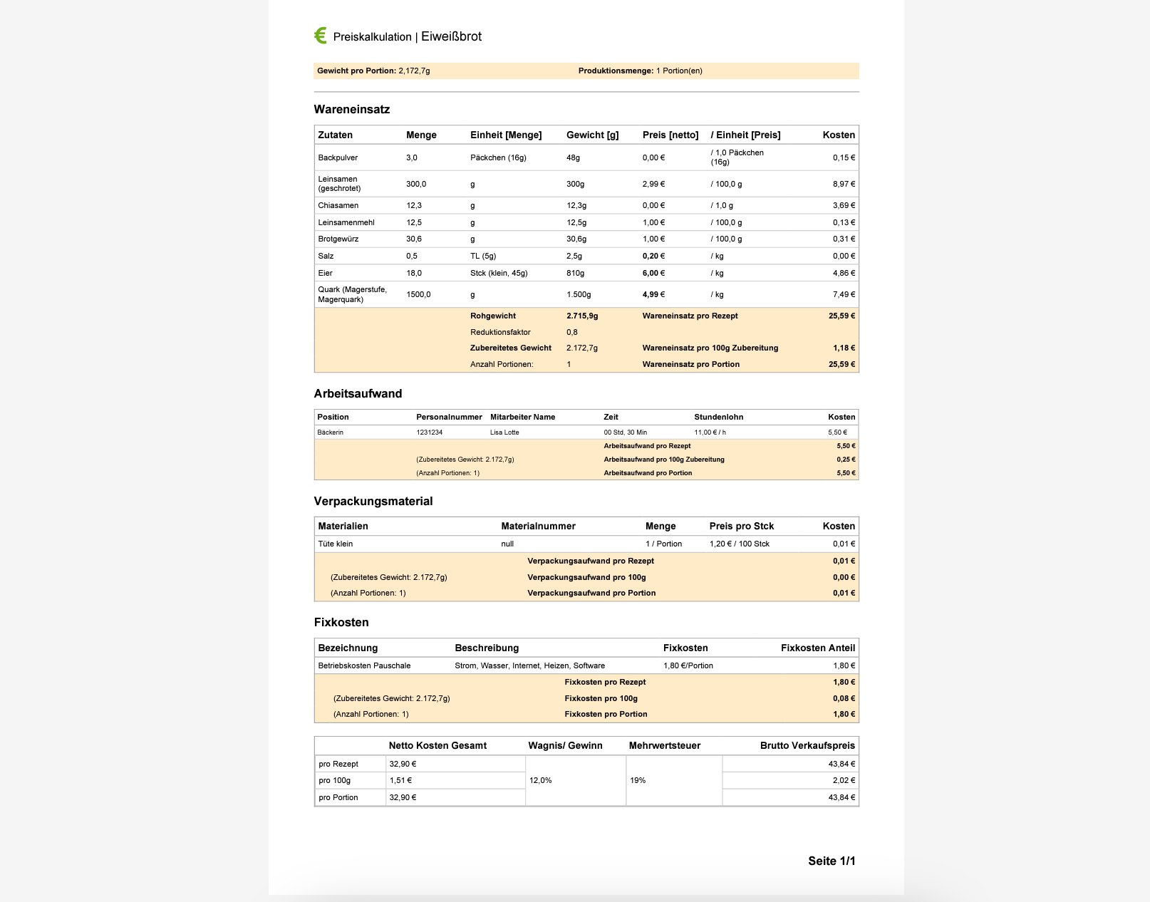 Kalkulationssoftware Gastronomie