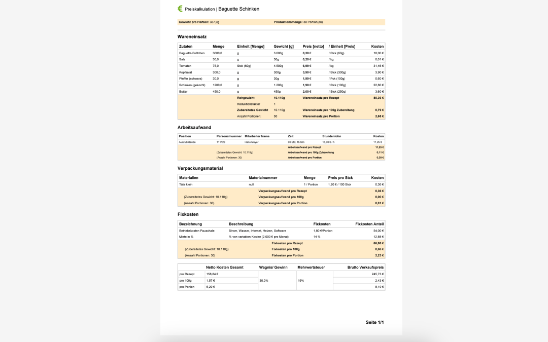 Kalkulationsprogramm Gastronomie