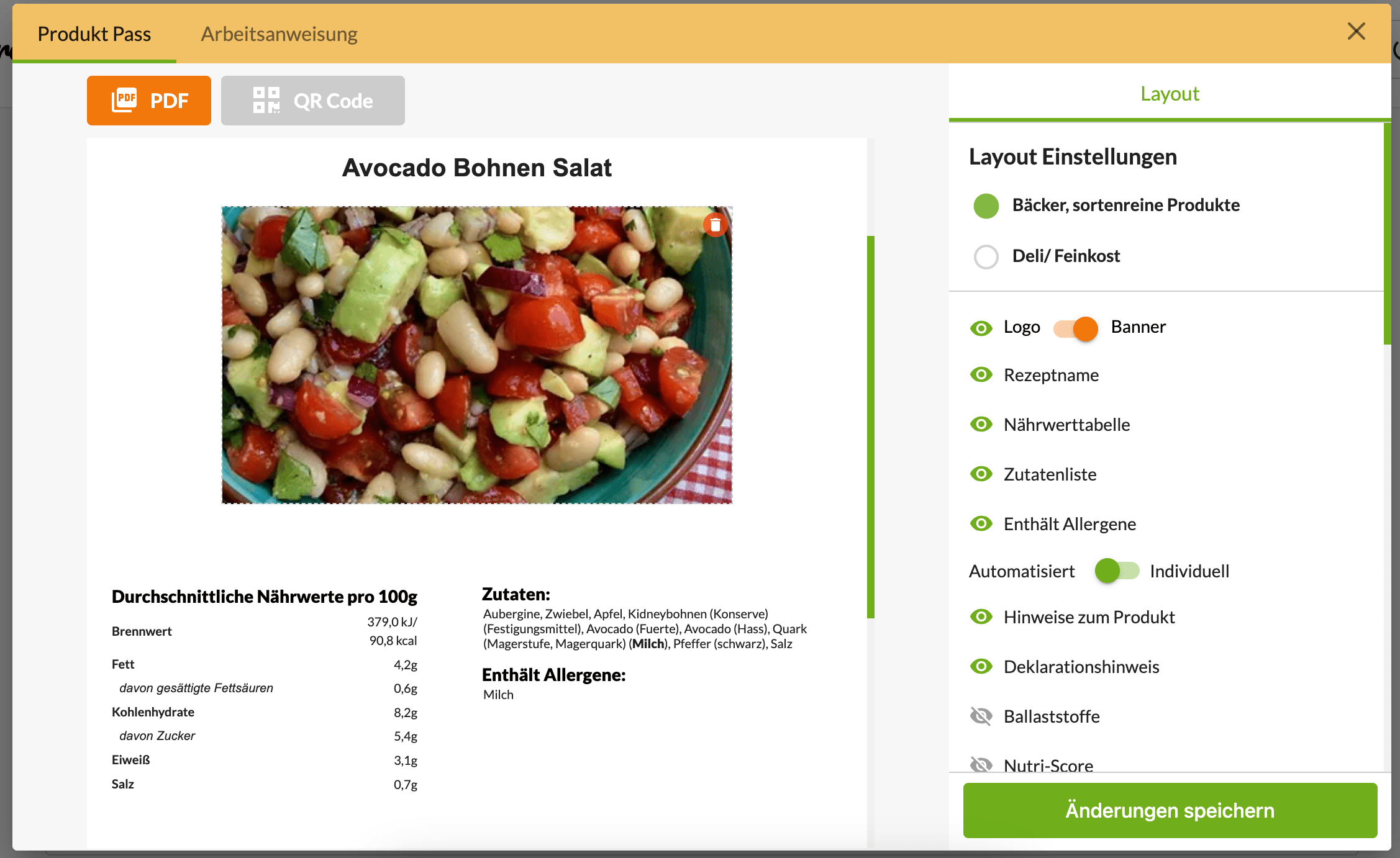 Rezeptverwaltung Gastronomie - Kennzeichnung