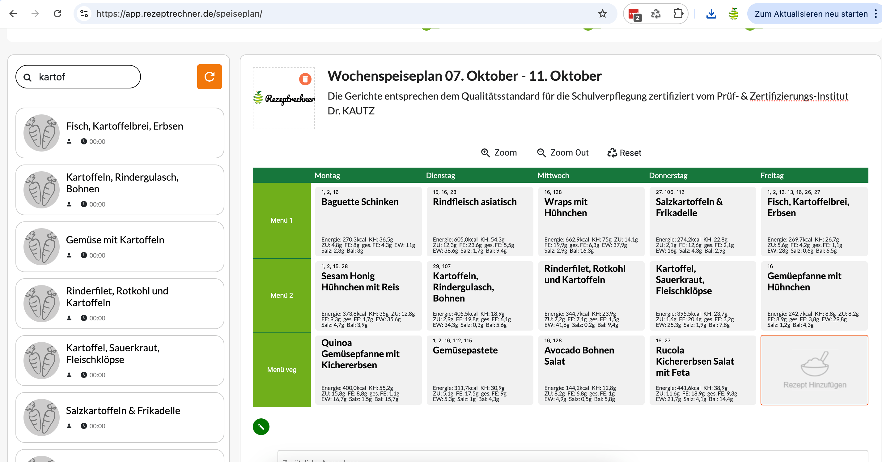 Wochenspeiseplan online erstellen - Software