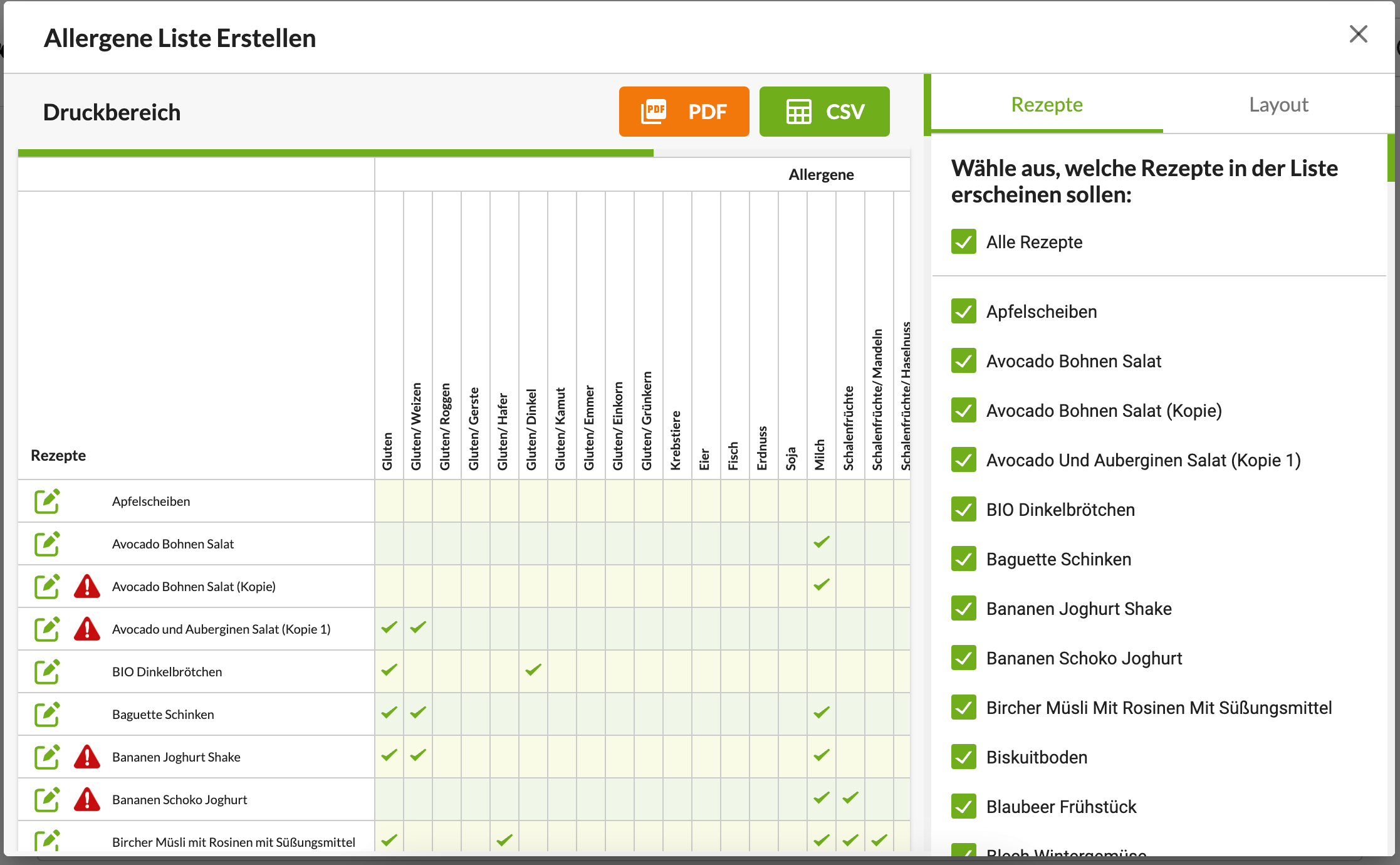 Programm zur Kalkulation und Kennzeichnung