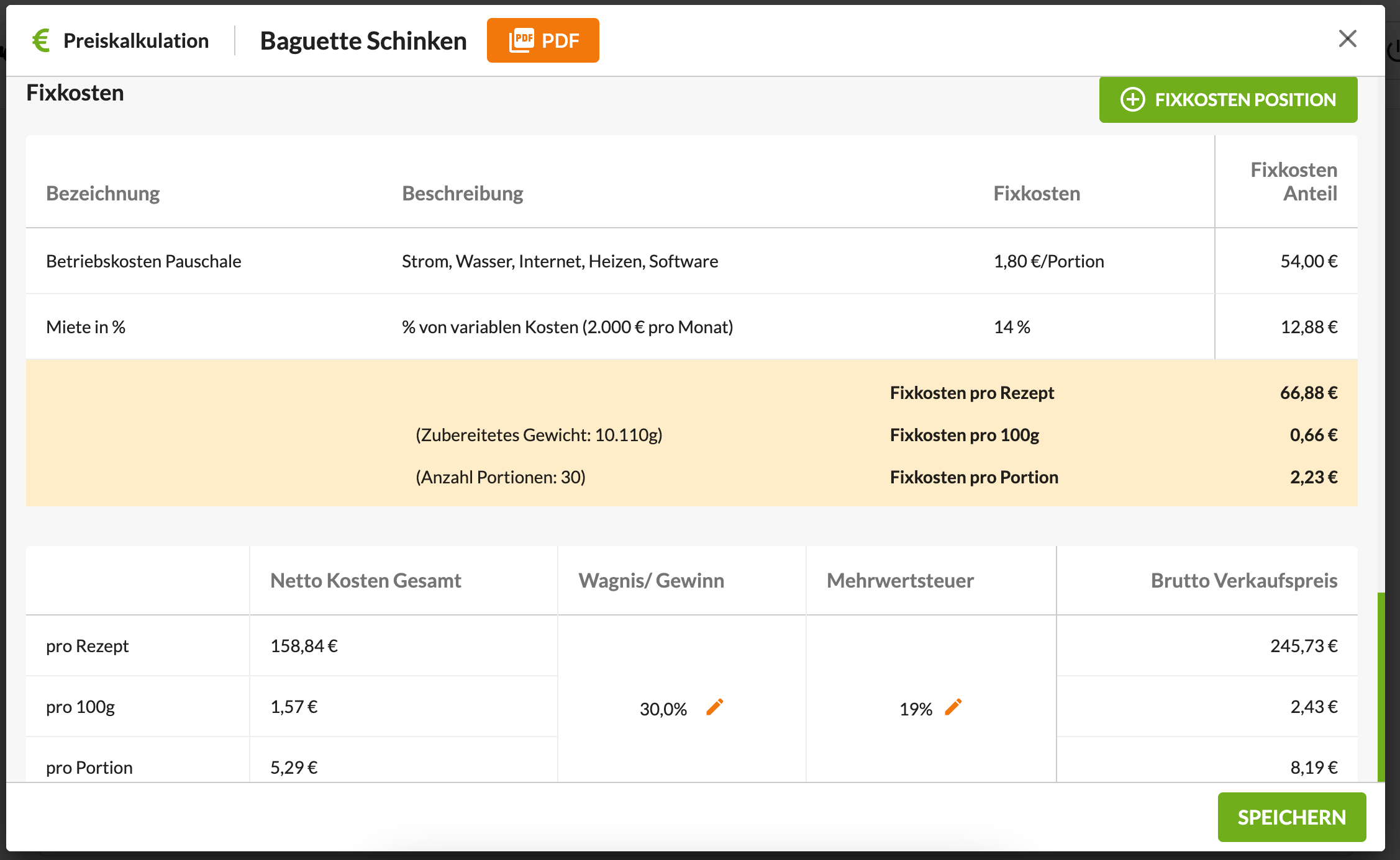 Kalkulationsprogramm Fixkosten Gastro