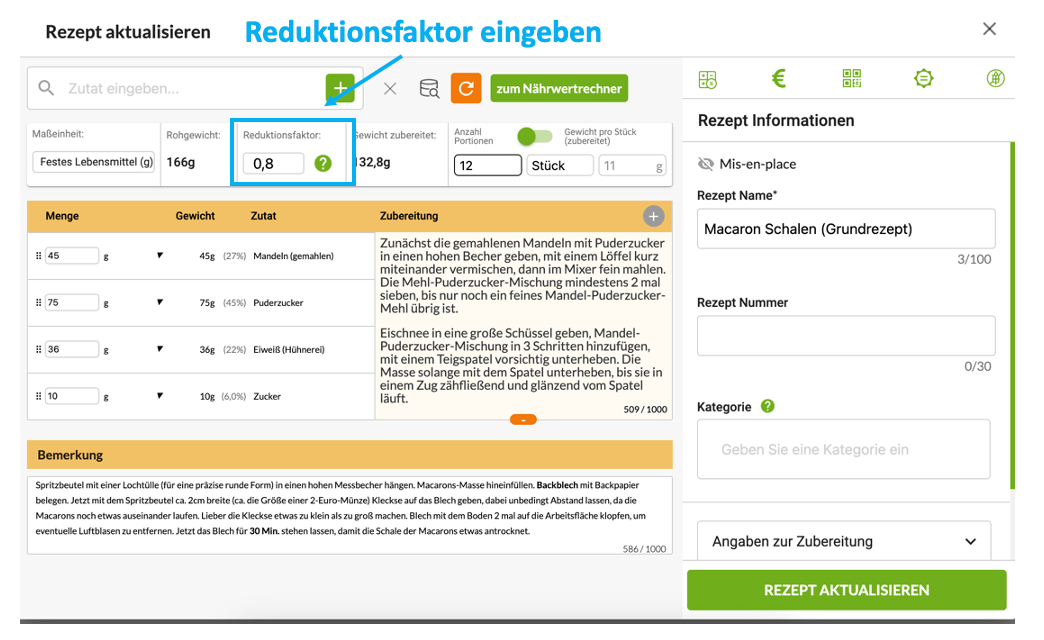 Reduktionsfaktor für Macarons