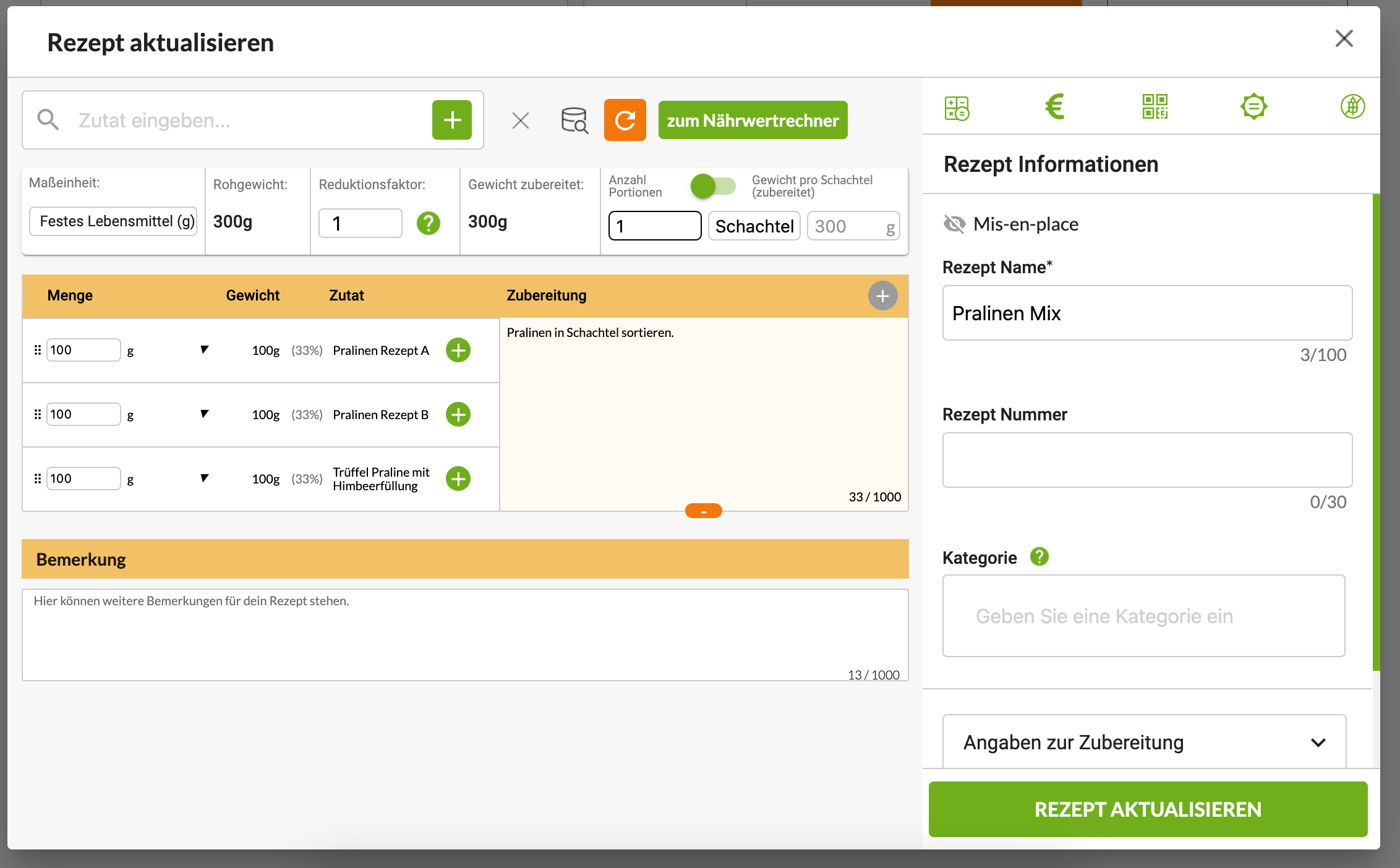 Software zum Pralinen kennzeichnen