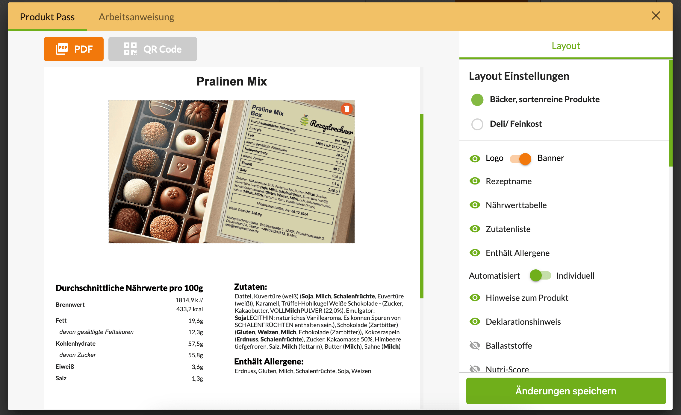 Pralinen LMIV Kennzeichnung Software