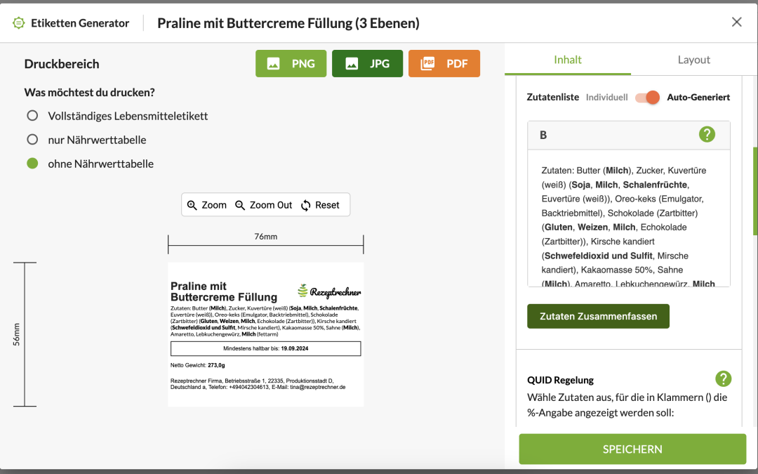 Zutatenliste Reihenfolge