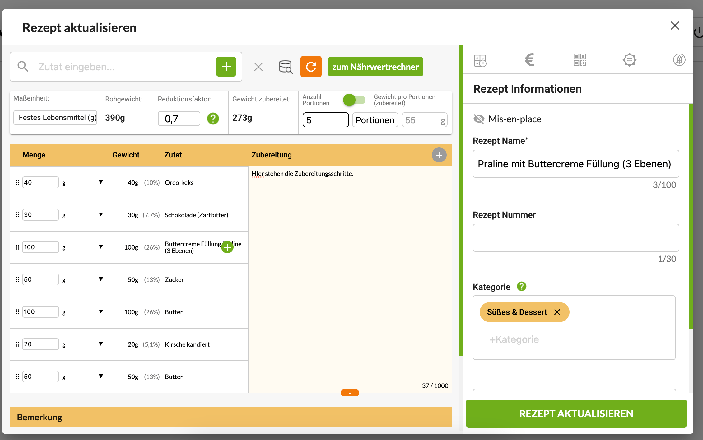 Zutatenliste aus Rezept erstellen