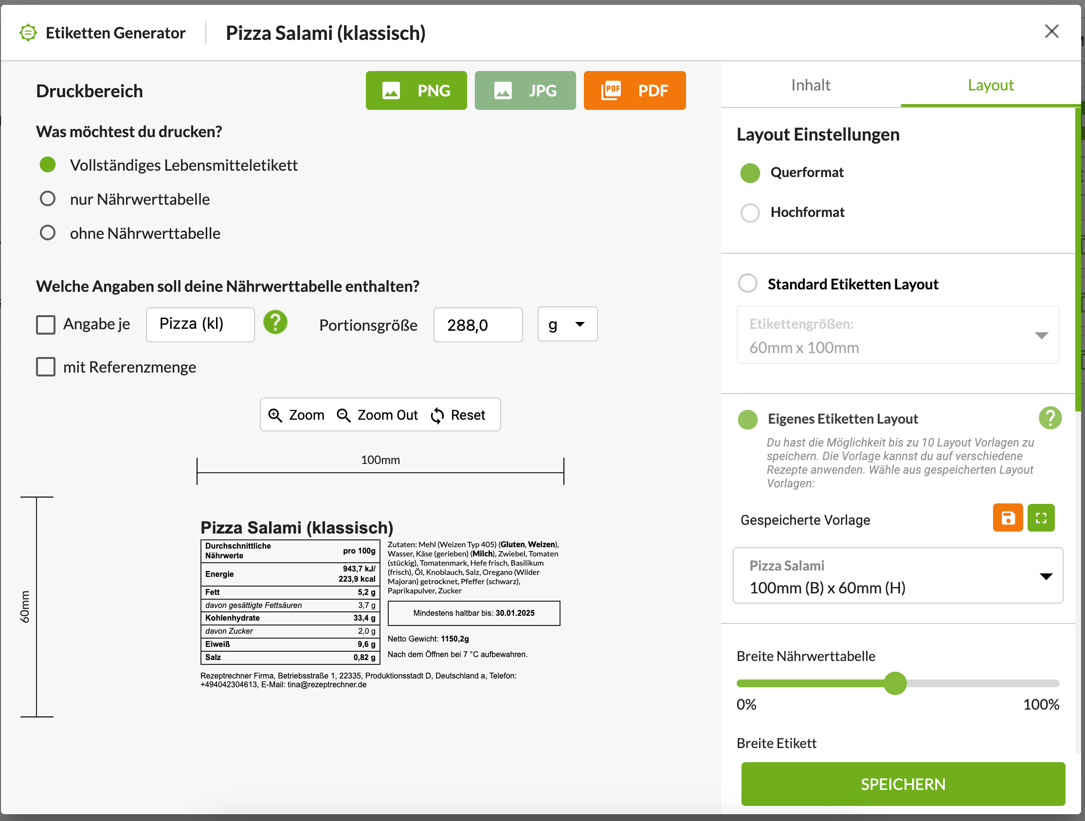 Pizza Allergenkennzeichnung Zutatenliste