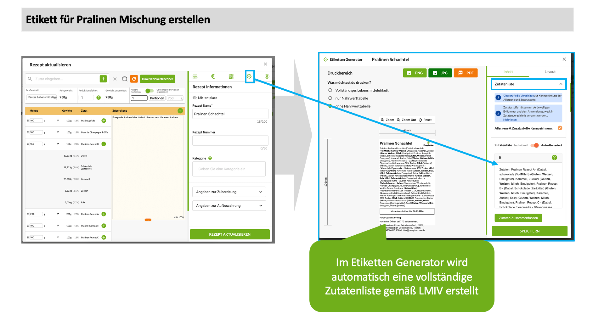 Etiketten Generator für Pralinen Hersteller