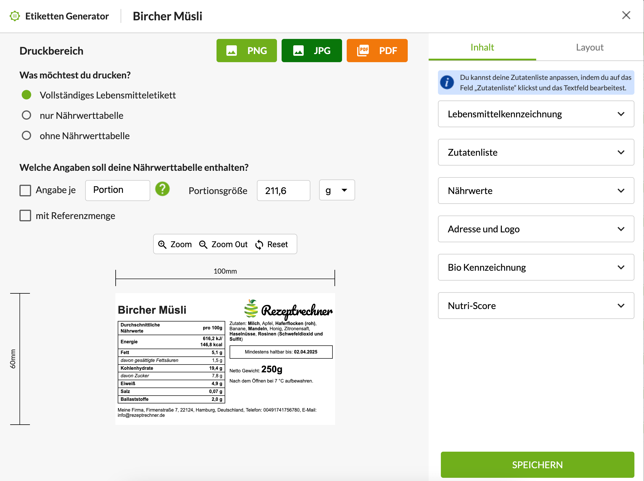 Cateringsoftware Etiketten Kennzeichnung Catering-Betriebe