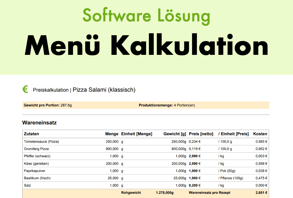 Menü Kalkulation