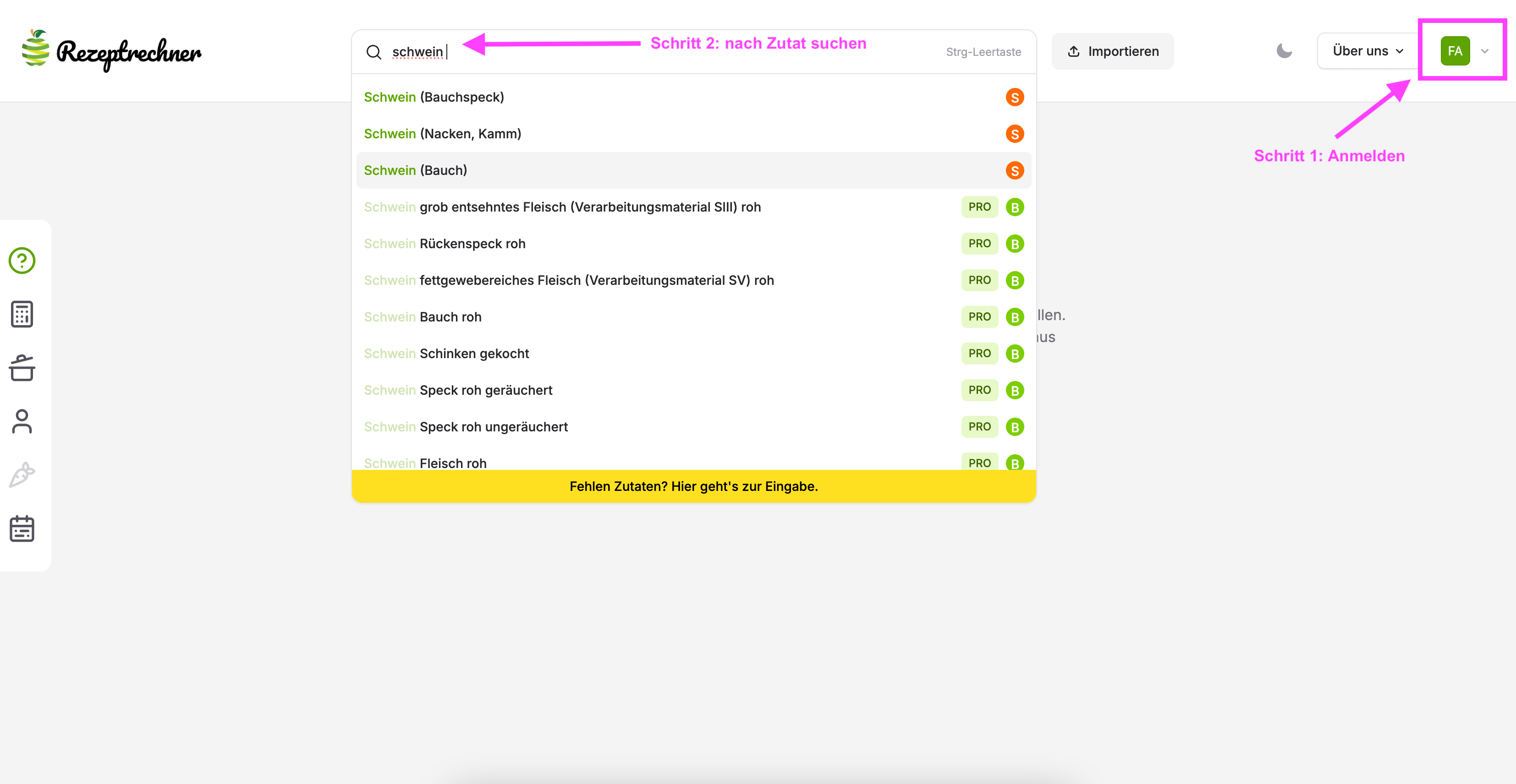 Rezeptrechner Software ausprobieren