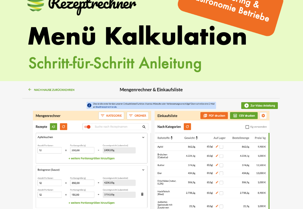 Menü Kalkulation Software