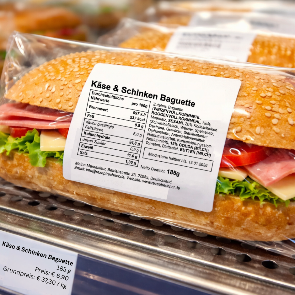 Lebensmittelkennzeichnung Beispiel belegte Brötchen verkaufen