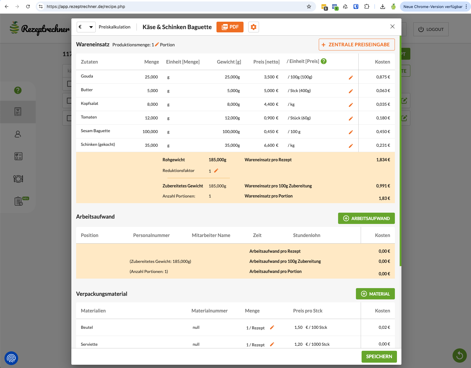 Kalkulationsprogramm Gastronomie