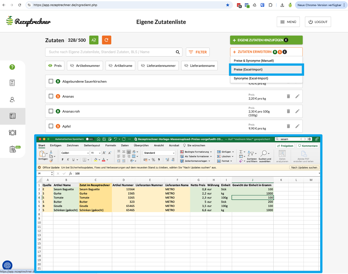 Kalkulation belegtes Brötchen Rohstoffpreise