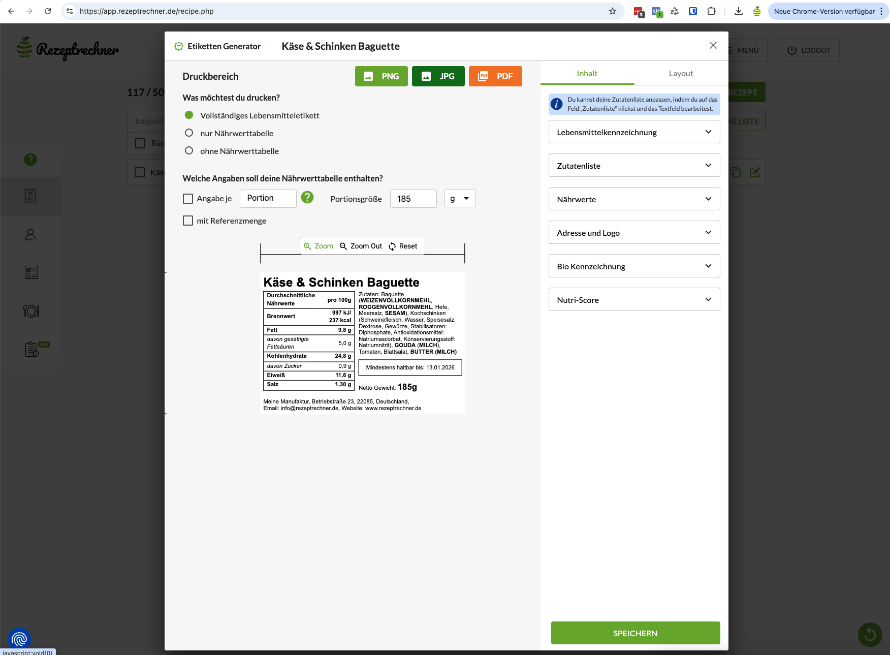 Lebensmittelkennzeichnung belegte Brötchen