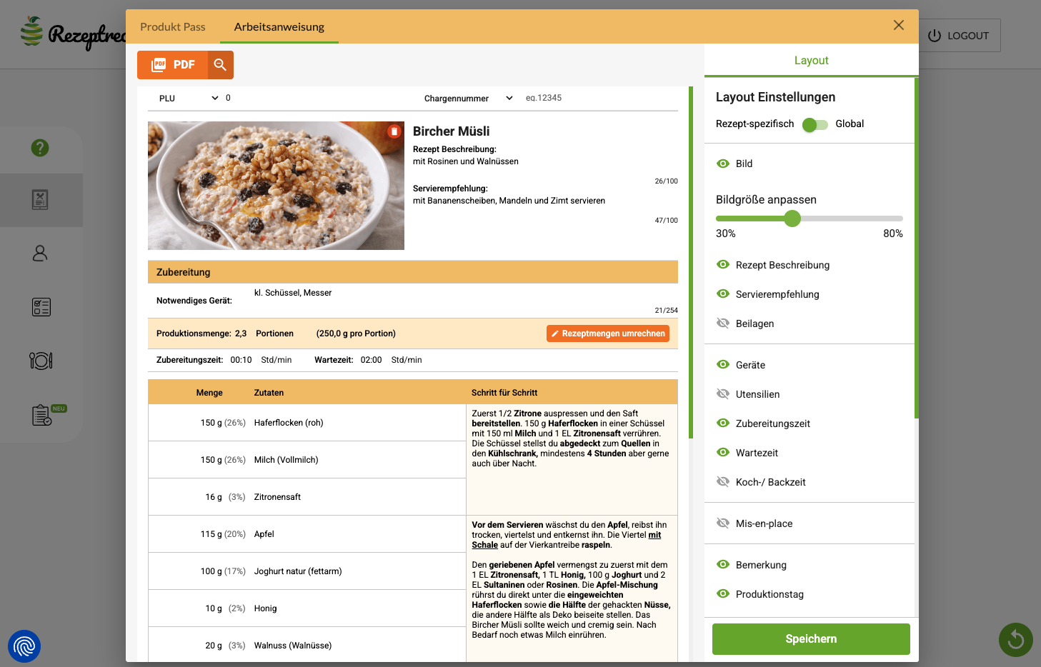 Softwarelösung zur Digitalisierung von Arbeitsanweisungen für Rezepte